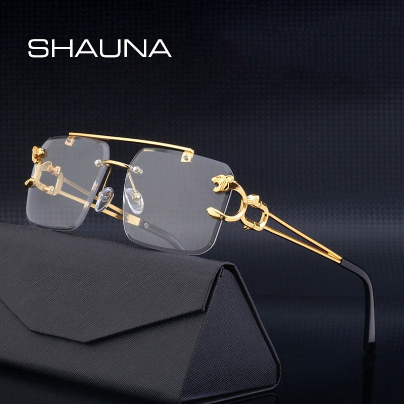 SHAUNA Fashion Metal Leopard Rimless Sunglasses Double Bridges Gradient Ocean Film Shades UV400
